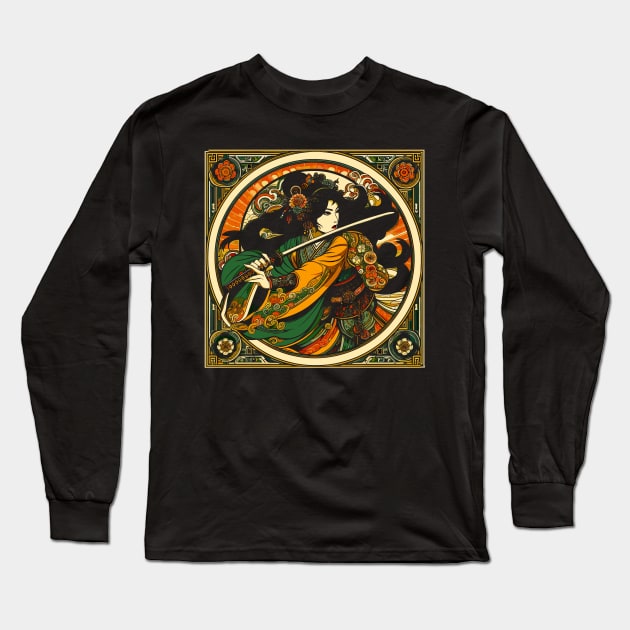 Chinese Swordswoman in a Mucha Art Nouveau Style Long Sleeve T-Shirt by RCDBerlin